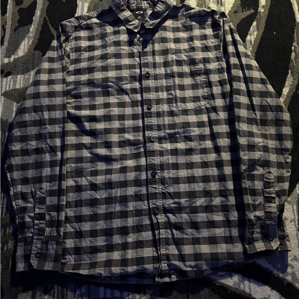 Oakley Black and Gray Plaid Button-Down Shirt